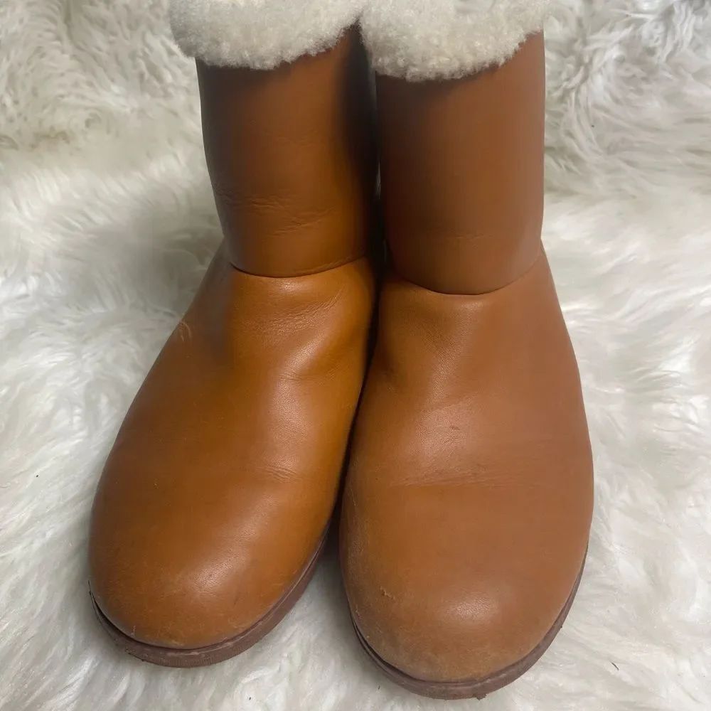 Fitflop Chestnut leather Shearling Ankle Boots SZ10 rubber soles. - Picture 4 of 13
